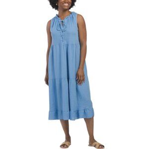 CRISTINA VERGANI Made In Italy Linen Blend Solid Sleeveless Tiered Dress